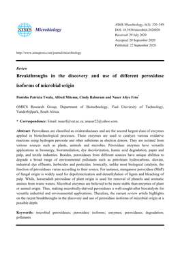 Breakthroughs in the Discovery and Use of Different Peroxidase Isoforms of Microbial Origin