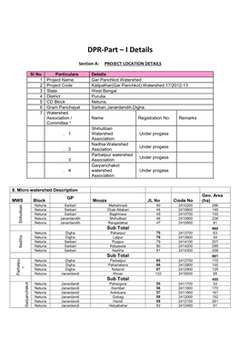 DPR-Part – I Details