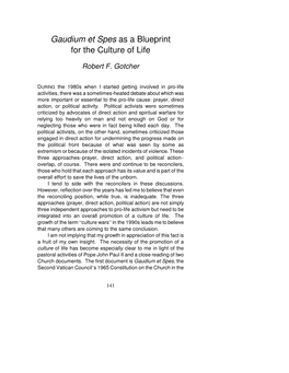 Gaudium Et Spes As a Blueprint for the Culture of Life