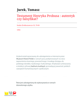 Testament Henryka Probusa. Autentyk Czy Falsyfikat?