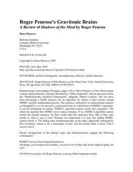 Roger Penrose's Gravitonic Brains:A Review of 