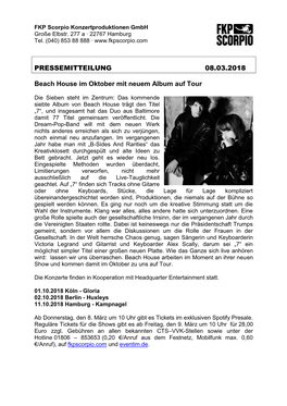 PRESSEMITTEILUNG 08.03.2018 Beach House Im