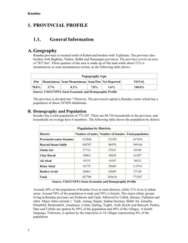 1. PROVINCIAL PROFILE 1.1. General Information A. Geography