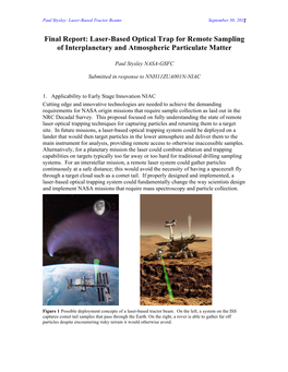 Laser-Based Optical Trap for Remote Sampling of Interplanetary and Atmospheric Particulate Matter