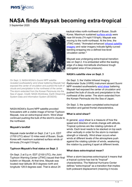 NASA Finds Maysak Becoming Extra-Tropical 3 September 2020