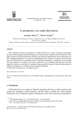 A Perspective on Credit Derivatives