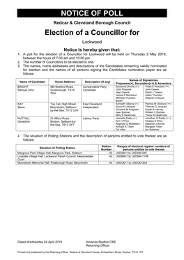 NOTICE of POLL Election of a Councillor