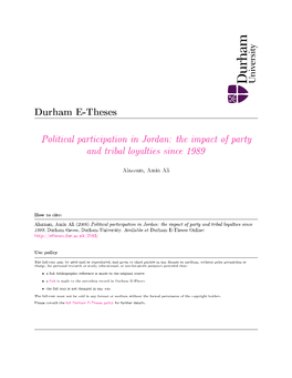 Jordan: the Impact of Party and Tribal Loyalties Since 1989