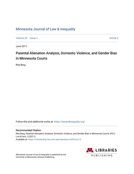 Parental Alienation Analysis, Domestic Violence, and Gender Bias in Minnesota Courts