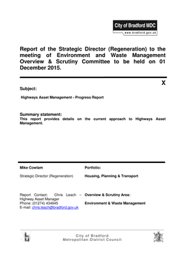 Report of the Strategic Director (Regeneration) to the Meeting of Environment and Waste Management Overview & Scrutiny Committee to Be Held on 01 December 2015