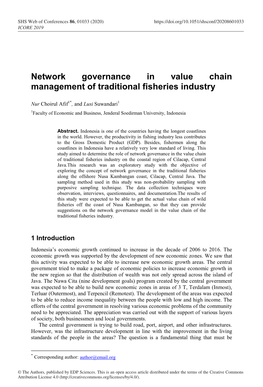 Network Governance in Value Chain Management of Traditional Fisheries Industry
