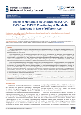 Effects of Metformin on Cytochromes CYP3А, CYP2С and CYP2Е1 Functioning at Metabolic Syndrome in Rats of Different Age