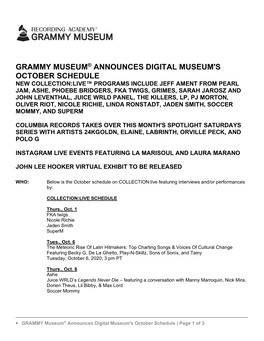 Grammy Museum® Announces Digital Museum's October