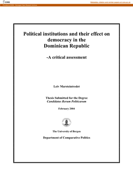 Political Institutions and Their Effect on Democracy in the Dominican Republic