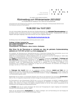 Rückmeldung Wintersemester 2004/05