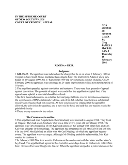 IN the SUPREME COURT of NEW SOUTH WALES COURT of CRIMINAL APPEAL CCA 60092/00 SC 70049/98 GILES JA Greg JAMES J Mcclel LAN J Thursday 28 February 2002 REGINA V KEIR