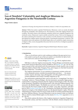 Coloniality and Anglican Missions in Argentine Patagonia in the Nineteenth Century