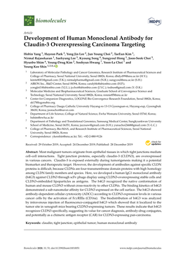 Development of Human Monoclonal Antibody for Claudin-3 Overexpressing Carcinoma Targeting