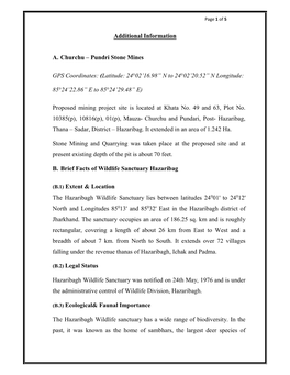 Additional Information A. Churchu – Pundri Stone Mines GPS