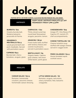 Dolce Zola Menu