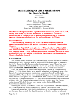 Jim French Shows on Seattle Radio ------1965 - Present