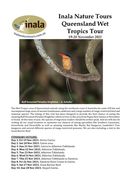 Inala Nature Tours Queensland Wet Tropics Tour 19-28 November 2021