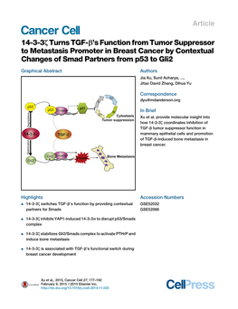 14-3-3Zturns TGF-B's Function from Tumor Suppressor to Metastasis