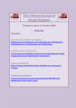 The Athens Journal of Social Sciences ISSN NUMBER: 2241-7737- DOI: 10.30958/Ajss Volume 6, Issue 4, October 2019 Download the Entire Issue (PDF)