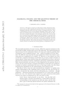 Majorana, Pauling and the Quantum Theory of the Chemical Bond