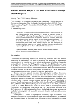 Response Spectrum Analysis of Peak Floor Accelerations of Buildings Under Earthquakes