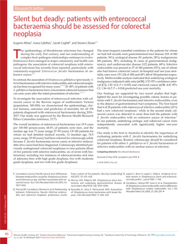 Patients with Enterococcal Bacteraemia Should Be Assessed for Colorectal Neoplasia