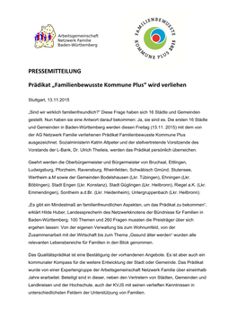 Familienbewusste Kommune Plus“ Wird Verliehen