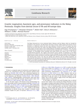 Granitic Magmatism, Basement Ages, and Provenance Indicators in the Malay Peninsula: Insights from Detrital Zircon U–Pb and Hf-Isotope Data