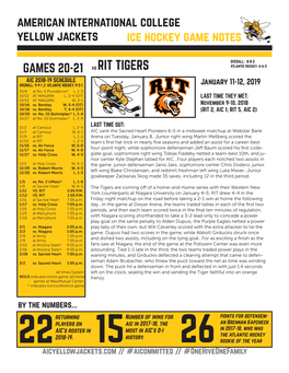 American International College Yellow Jackets Ice Hockey Game Notes GAMES 20-21 Vs RIT TIGERS
