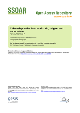 Citizenship in the Arab World: Kin, Religion and Nation-State Parolin, Gianluca P