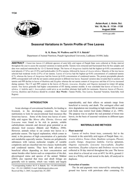 Seasonal Variations in Tannin Profile of Tree Leaves