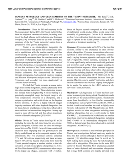 Igneous Petrology and Geochemistry of the Tissint Meteorite