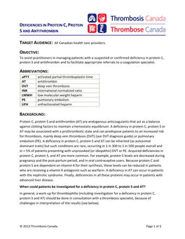 Deficiencies in Protein C, Protein S and Antithrombin