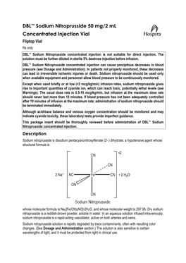 DBL™ Sodium Nitroprusside 50 Mg/2 Ml Concentrated Injection Vial