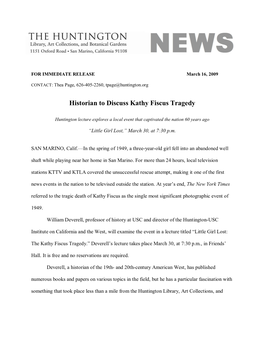 Historian to Discuss Kathy Fiscus Tragedy