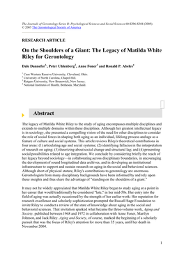 Structural Lag; and (4) Presenting Social Possibilities Related to Age Integration