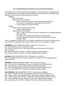 Key Congressional Districts for Hiv/Aids Advocacy