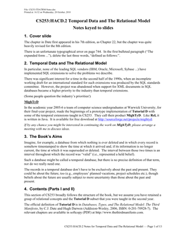 CS253:HACD.2 Temporal Data and the Relational Model Notes Keyed to Slides