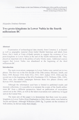 Two Proto-Kingdoms in Lower Nubia in the Fourth Millennium BC