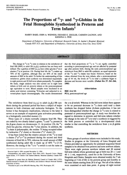 The Proportions of Gy- and * Y ~ L O B I N S in the Fetal Hemoglobin