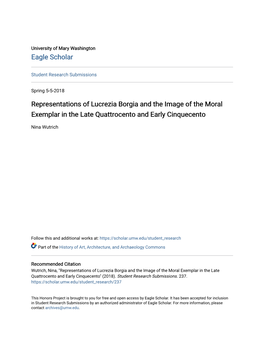 Representations of Lucrezia Borgia and the Image of the Moral Exemplar in the Late Quattrocento and Early Cinquecento