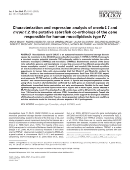 Characterization and Expression Analysis of Mcoln1.1 and Mcoln1.2, the Putative Zebrafish Co-Orthologs of the Gene Responsible F