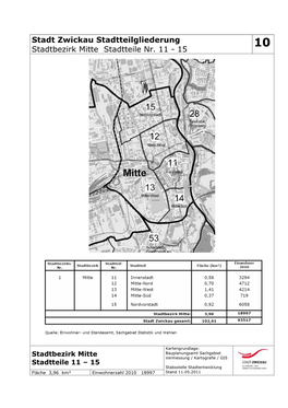 Stadt Zwickau Stadtteilgliederung Stadtbezirk Mitte Stadtteile Nr. 11