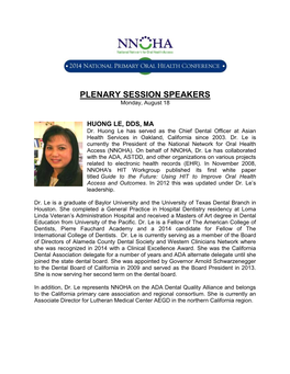 PLENARY SESSION SPEAKERS Monday, August 18