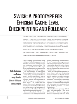 Swich: a Prototype for Efficient Cache-Level Checkpointing and Rollback